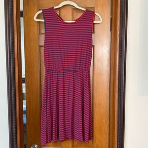 Blue and red striped alya dress with open back